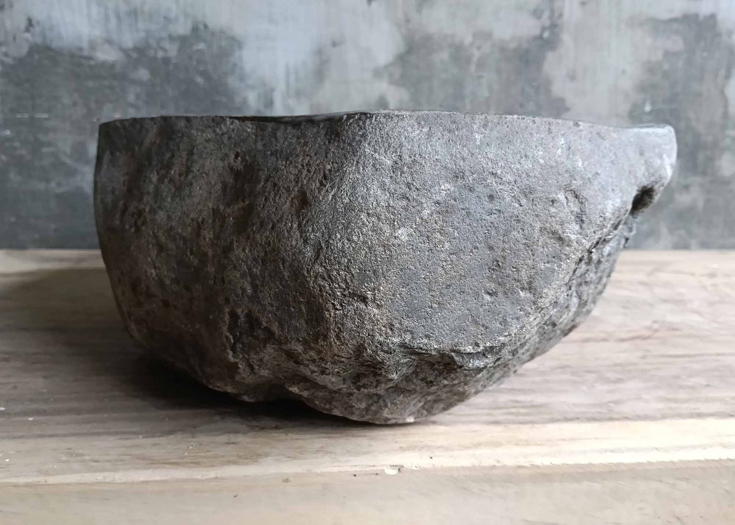Right view of polished river rock sink 6004-4033 with organic contours