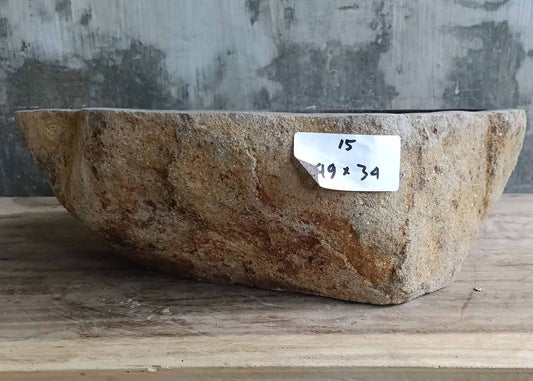 Front view of handcrafted stone sink 6015-4934 showing natural textured rim