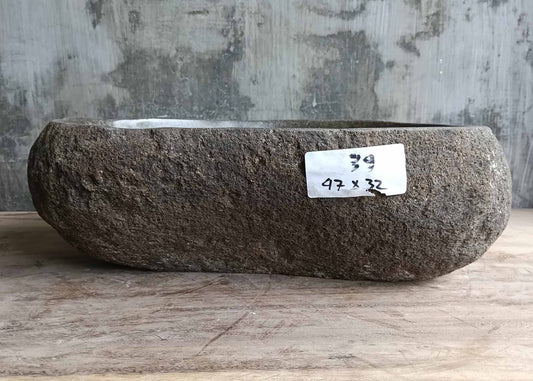 Front view of handcrafted stone sink 6039-4732 showing smooth glossy surface