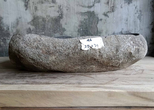 Front view showing rustic river stone sink SKU 6046-5534 with rugged natural stone surface and oval shape