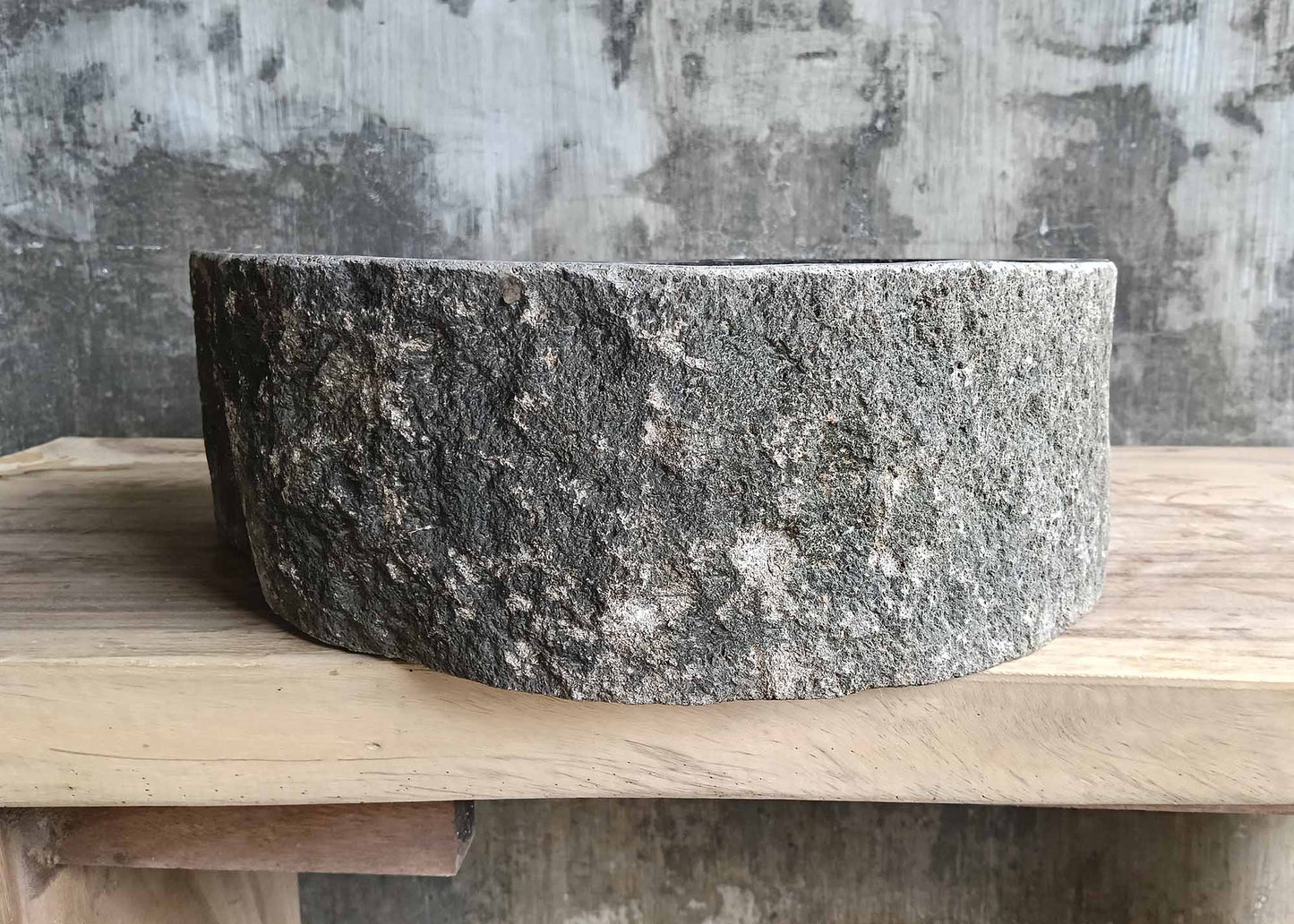 Backside of river sink 6055-4640 showing natural raw stone exterior