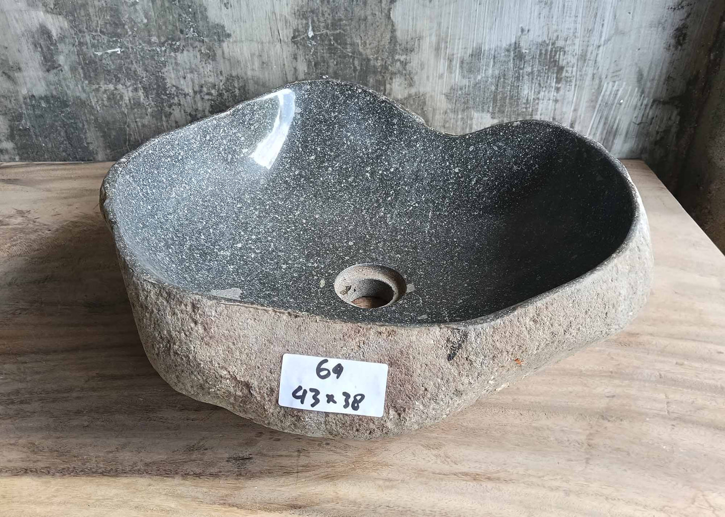 Backside of stone sink 6064-4338 with natural textured stone surface