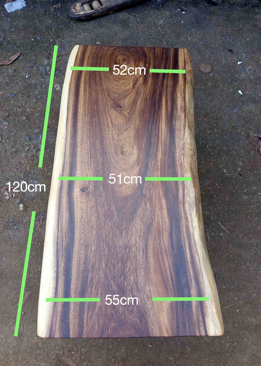 Front view of live edge suar wood slab, warm tones – SKU ST1002