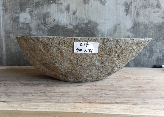 Front side of 17×12 inch handcrafted gray sink showing natural porous stone texture