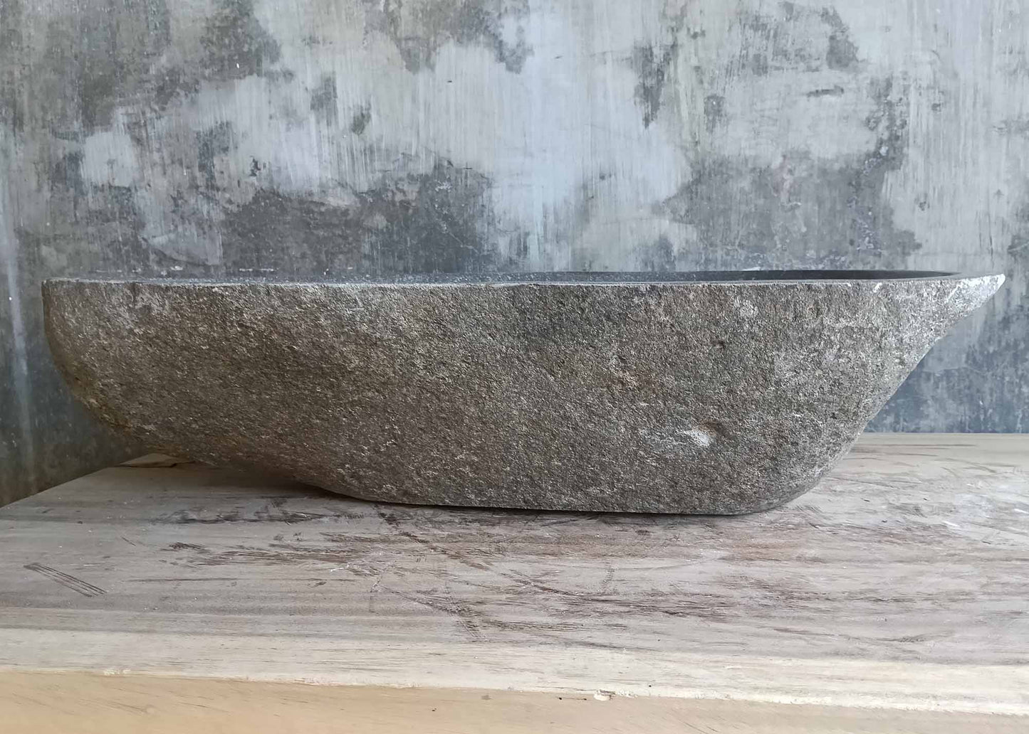 Back view of river stone sink 6245-5640 showing curved edges and thick stone walls