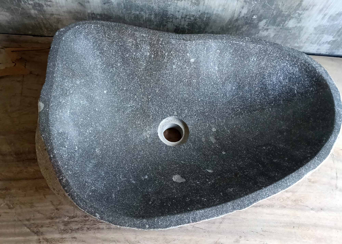 Top view of river stone sink 6245-5640 with matte dark gray interior and thick oval shape