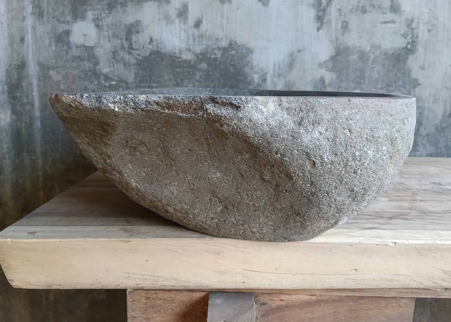 Left side of sink 6245-5640 highlighting rugged stone texture and matte interior finish