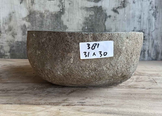 Front side of 12×12 inch dark gray river stone sink showing raw natural surface