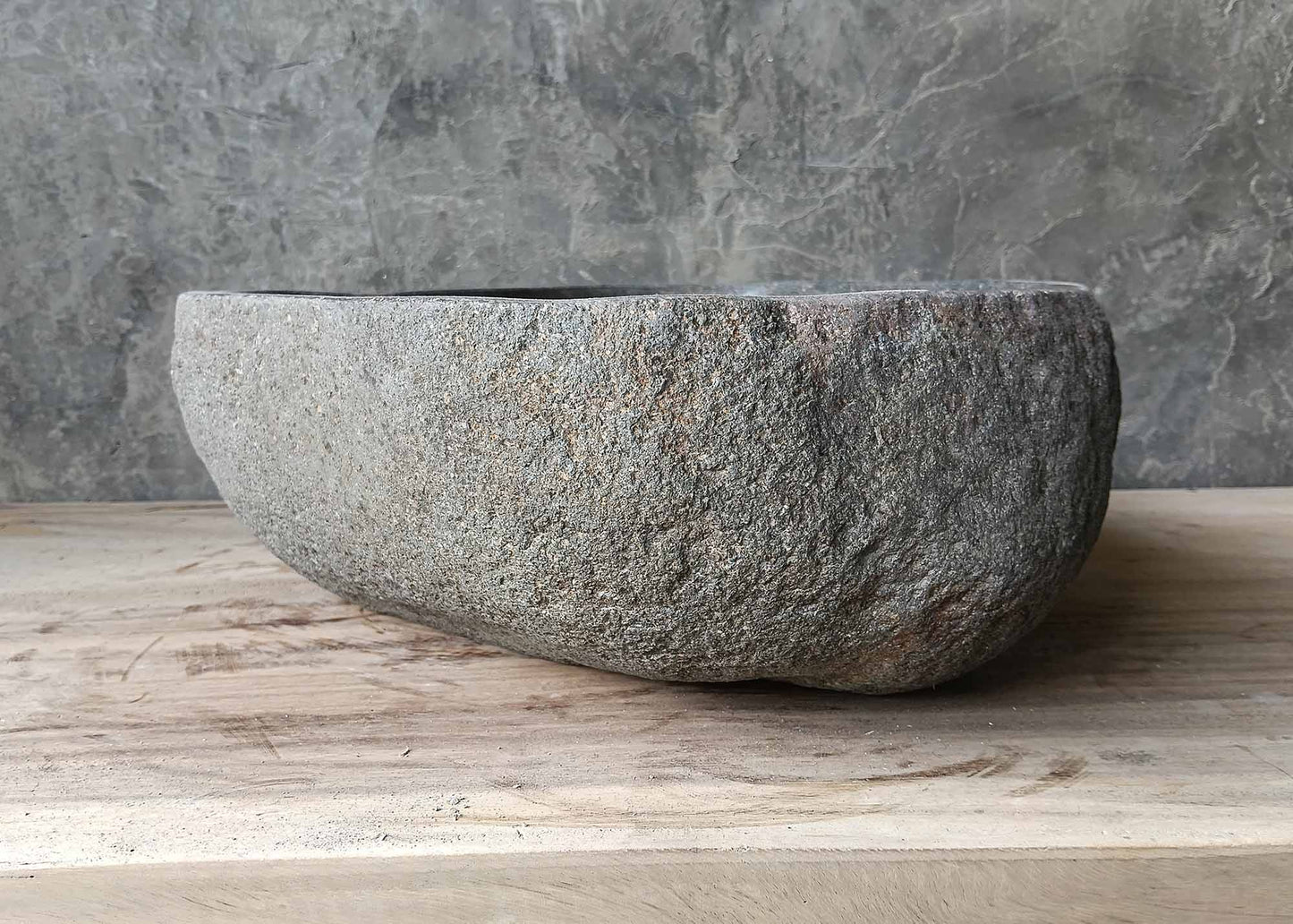 Earthy texture hand-shaped river sink – left side view