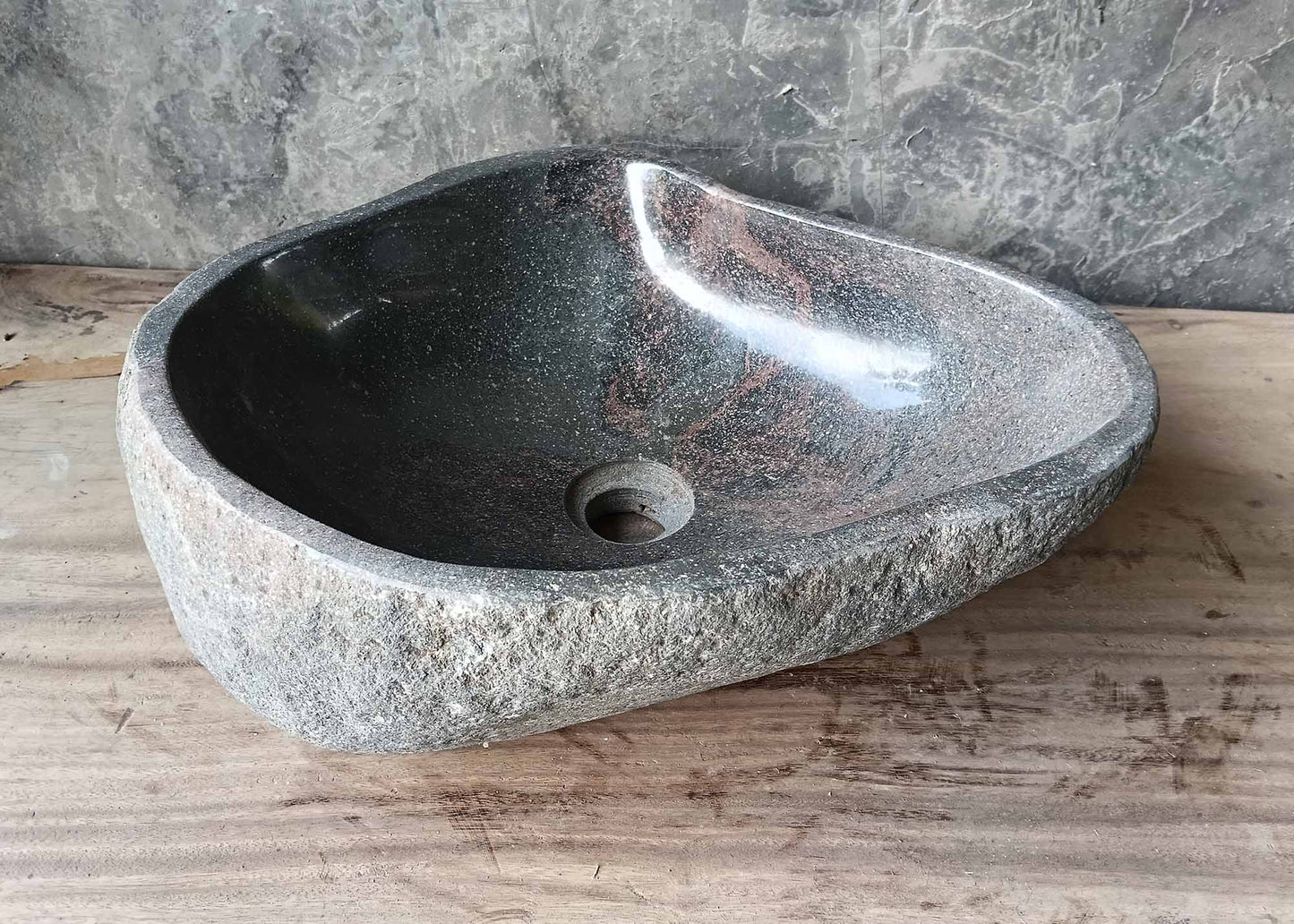 Charcoal rustic boulder basin – back view