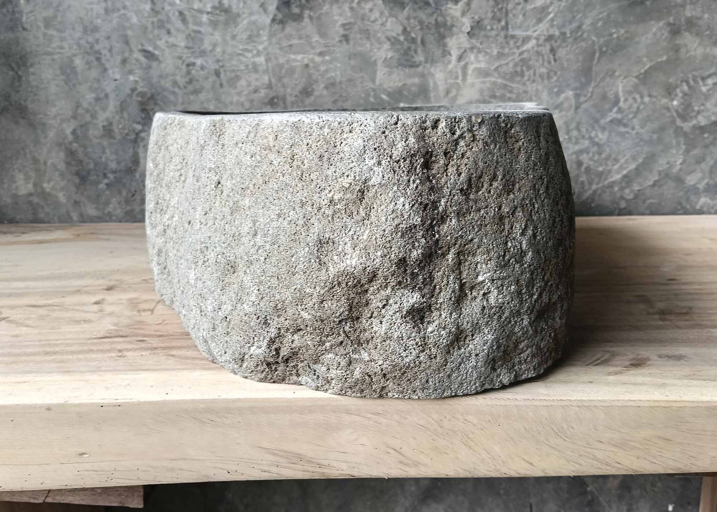 Low-profile handcrafted stone basin – right view