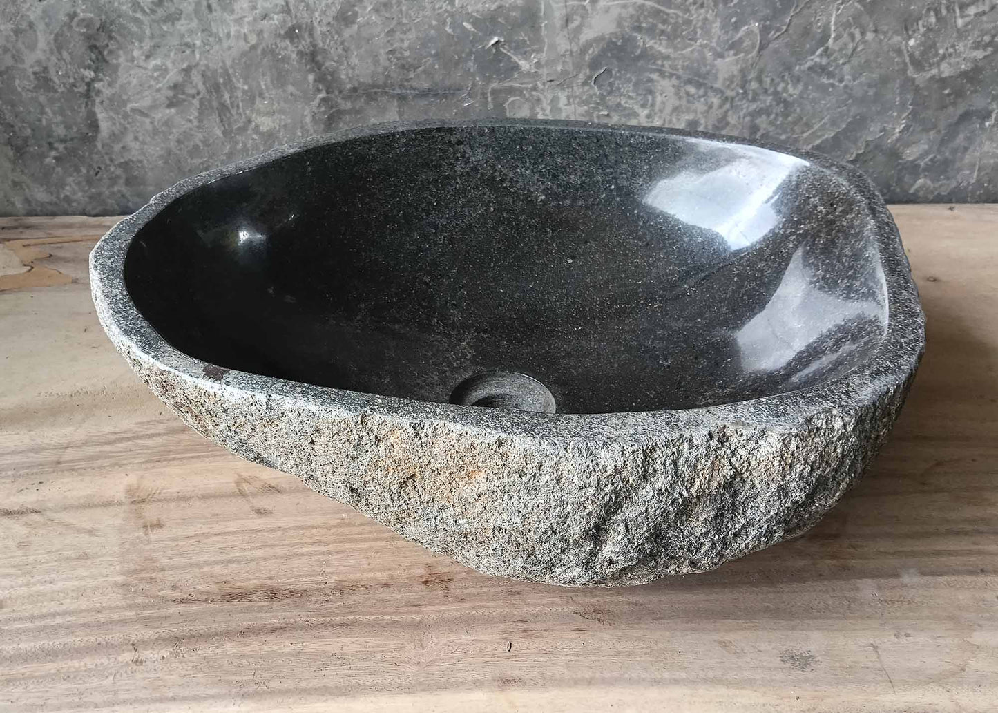 Raw boulder exterior river sink – back view