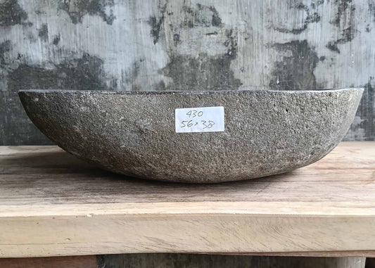 Front of handcrafted river stone sink with raw textured shell – 6430-5638