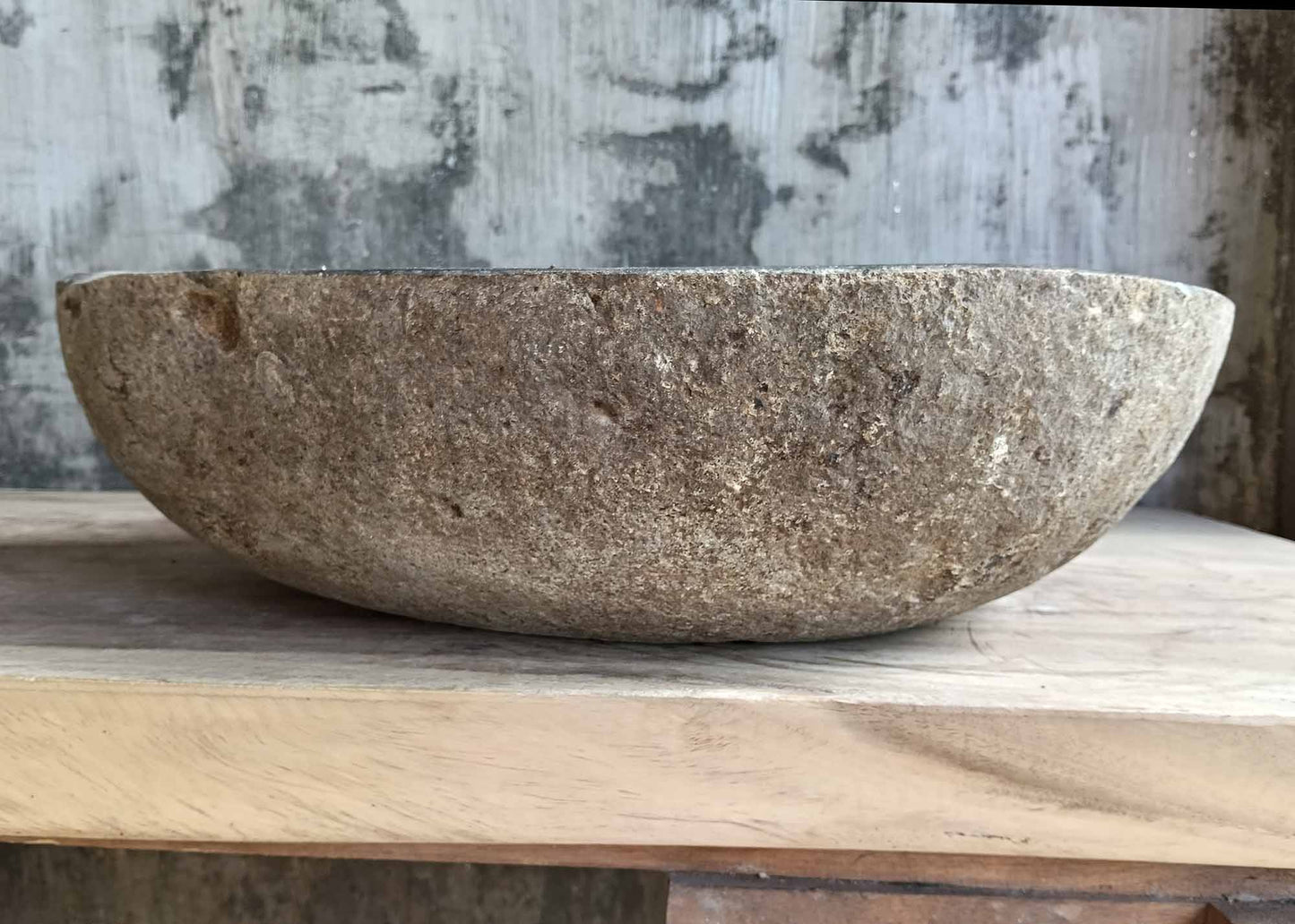 Back of handcrafted river stone basin with textured rock surface – 6435-5040