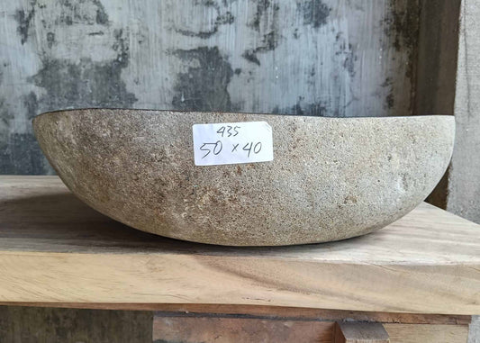 Side view of organic sink with natural beige raw exterior – 6435-5040