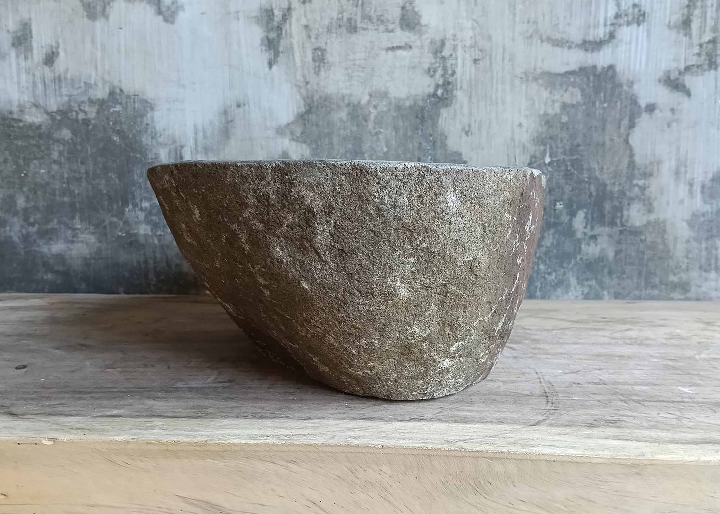Left angle of gray narrow stone sink with polished interior, SKU 6440-4831