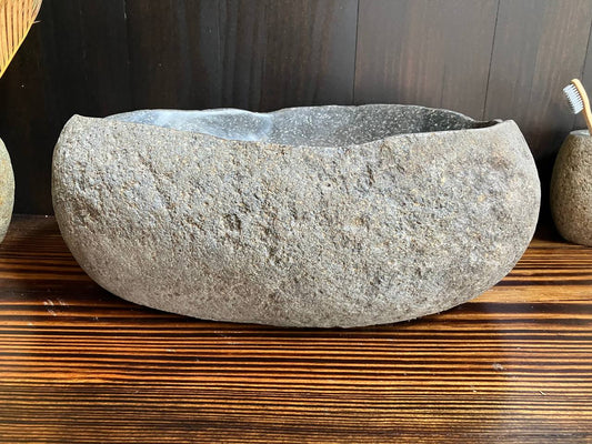 Front view of compact gray river stone sink RSS-028