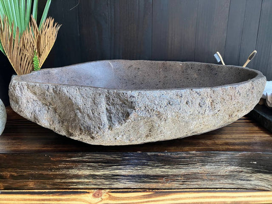 Front view of large brown river stone sink RSS-033