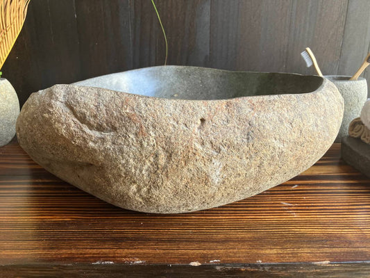 Front view of brown and dark-gray river stone sink RSS-043