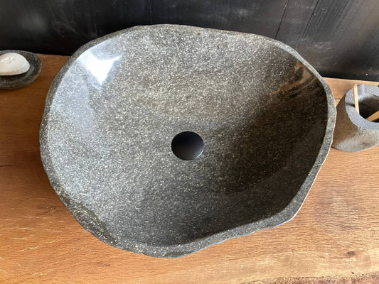 River stone bathroom vessel sink RSC-067 showing its natural exterior texture