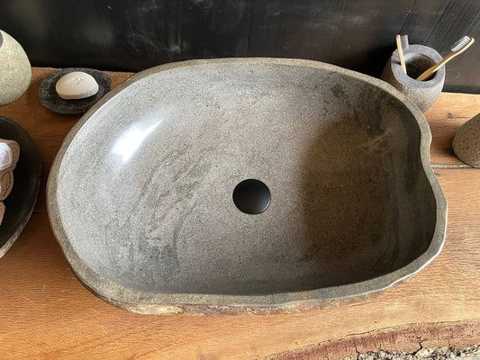 River stone bathroom vessel sink RSC-070 showing its natural textured exterior