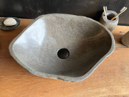 River stone bathroom vessel sink RSC-071 showing its natural textured exterior