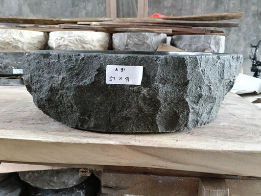 Andesite Stone Sink | A91-5141 | 20″×16.5″ Organic Black Andesite Polished