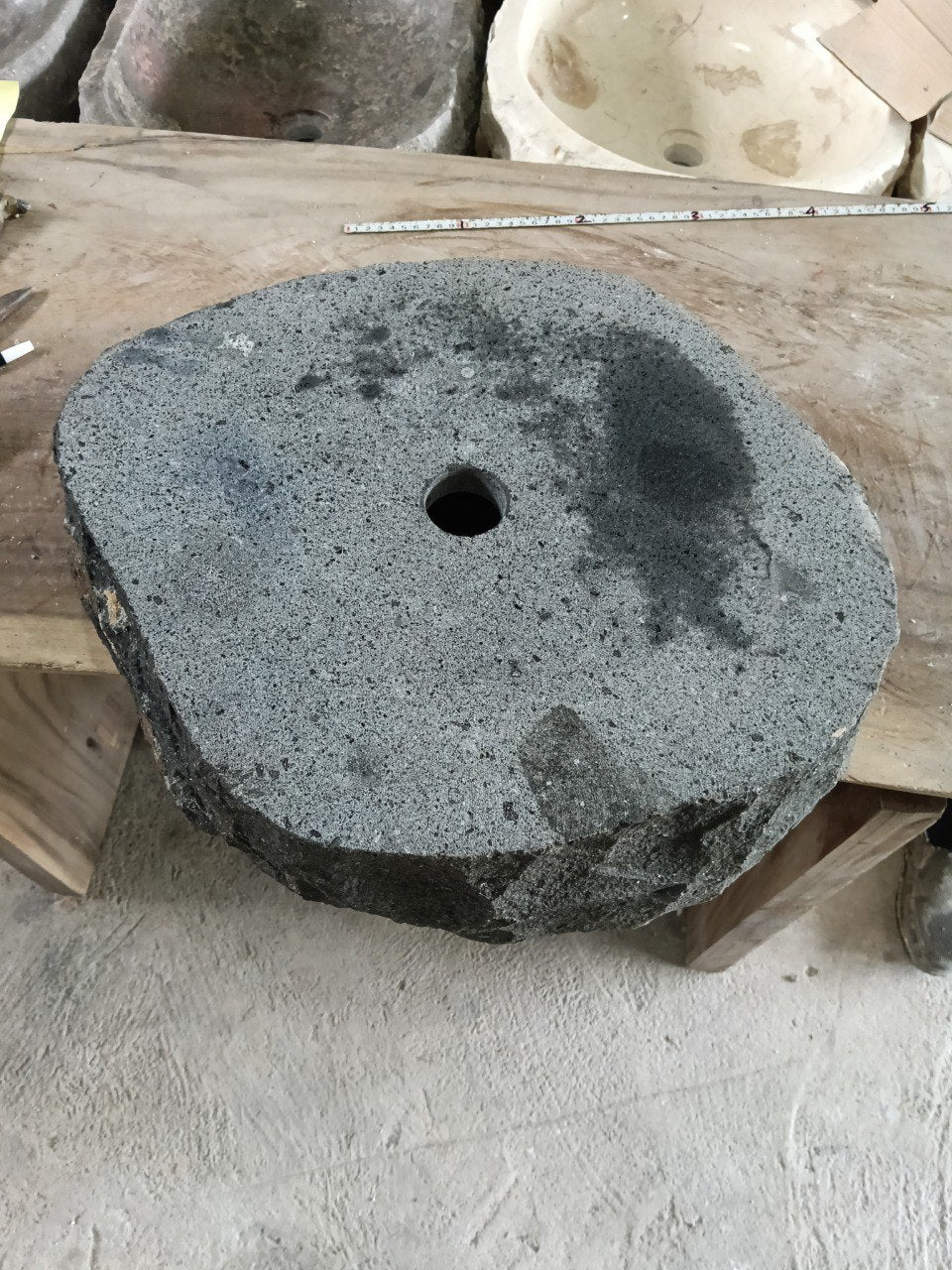 Andesite Stone Sink | A95-5243 | 20.5″×17″ Triangular Organic Black Andesite Polished