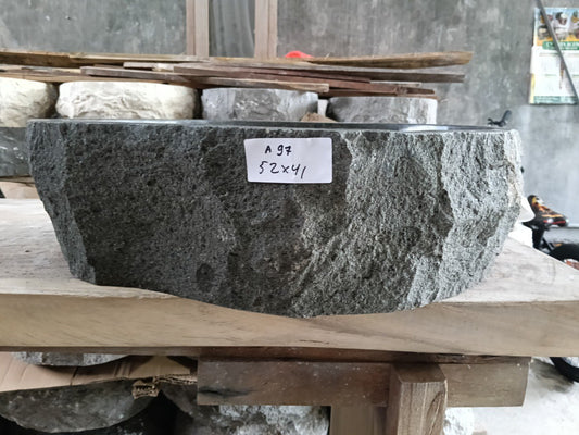 Andesite Stone Sink | A97-5241 | 20.5″×16″ Organic Black Andesite Polished