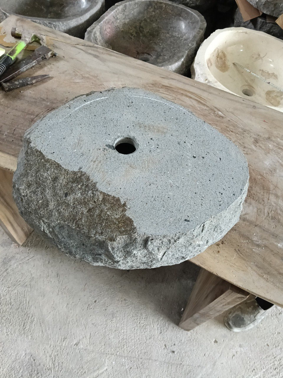 Andesite Stone Sink | A99-5243 | 20.5″×17″ Organic Dark Gray Andesite Polished