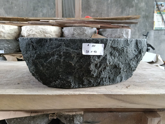Andesite Stone Sink | A101-5240 | 20.5″×16″ Triangular Organic Black Andesite Polished