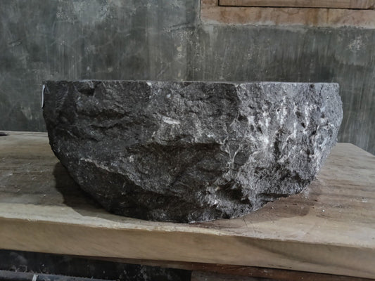 Andesite Stone Sink | A131-4545 | 18″×18″ Round Black Andesite Polished