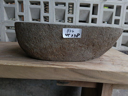 Front view of 6876-4538 natural river rock vessel sink, organic 3-sided shape