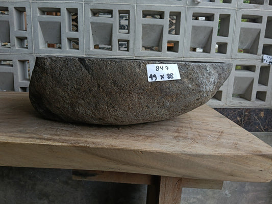 Front view of 6847-4938 natural river rock vessel sink, organic shape