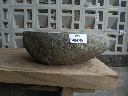 Front view of 6800-4033 natural river rock vessel sink, organic shape