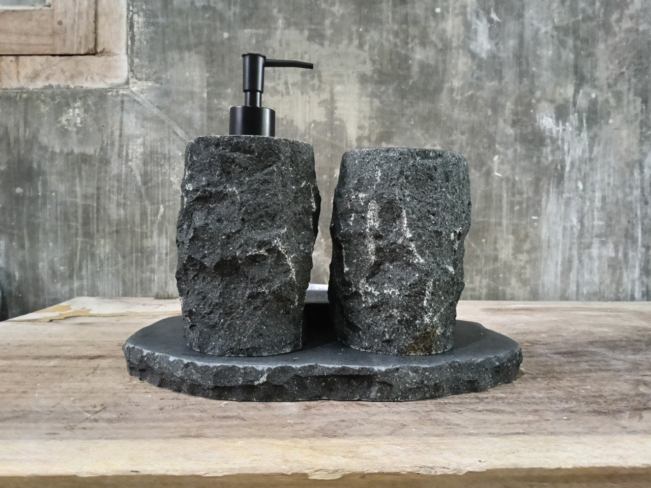 Andesite Stone Bathroom Set | 424 | Hand-Carved Volcanic Rock