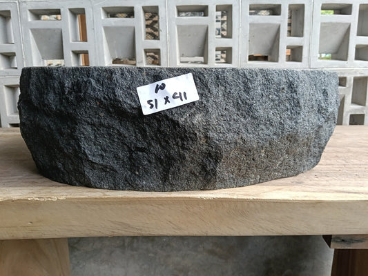 Front view of handcrafted oval andesite bathroom sink