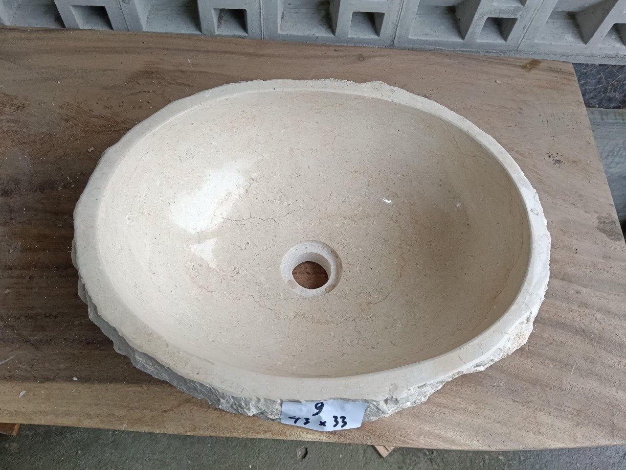 Top view of oval beige marble stone sink mrb6009-4333