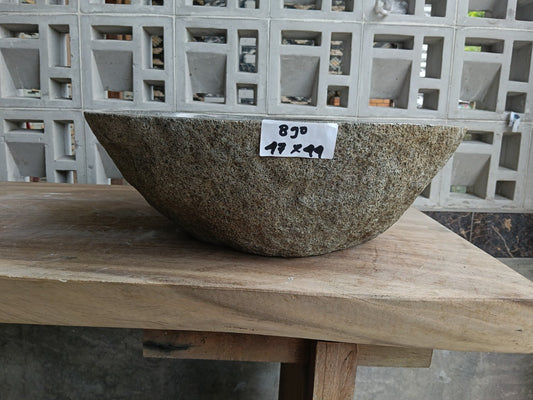 Front view of 6890-4744 natural river rock vessel sink, organic oval shape