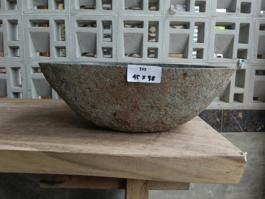 Front view of 6929-4538 natural river rock vessel sink, asymmetric organic oval