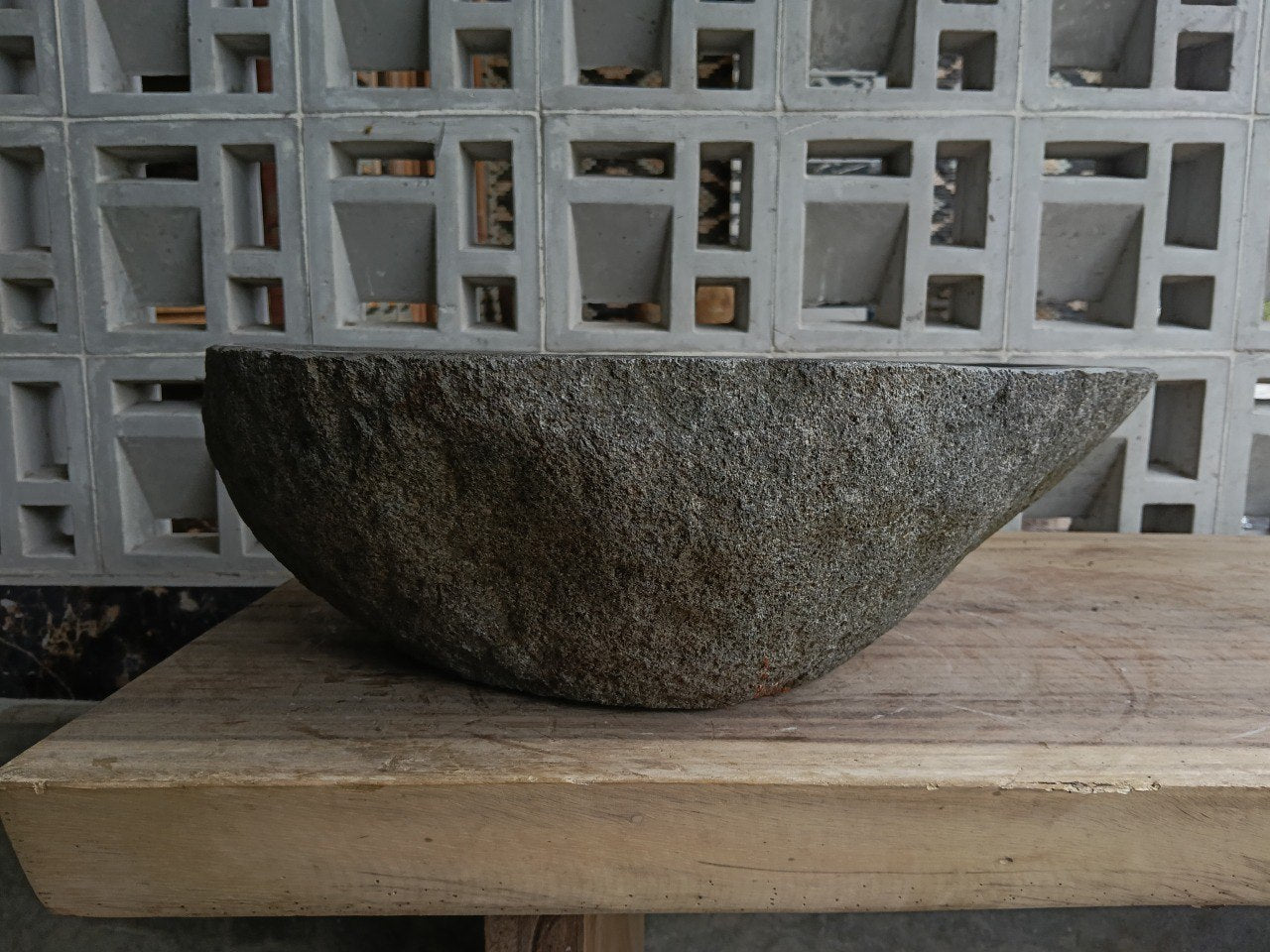 Back view of 6875-5136 natural stone vessel — textured exterior