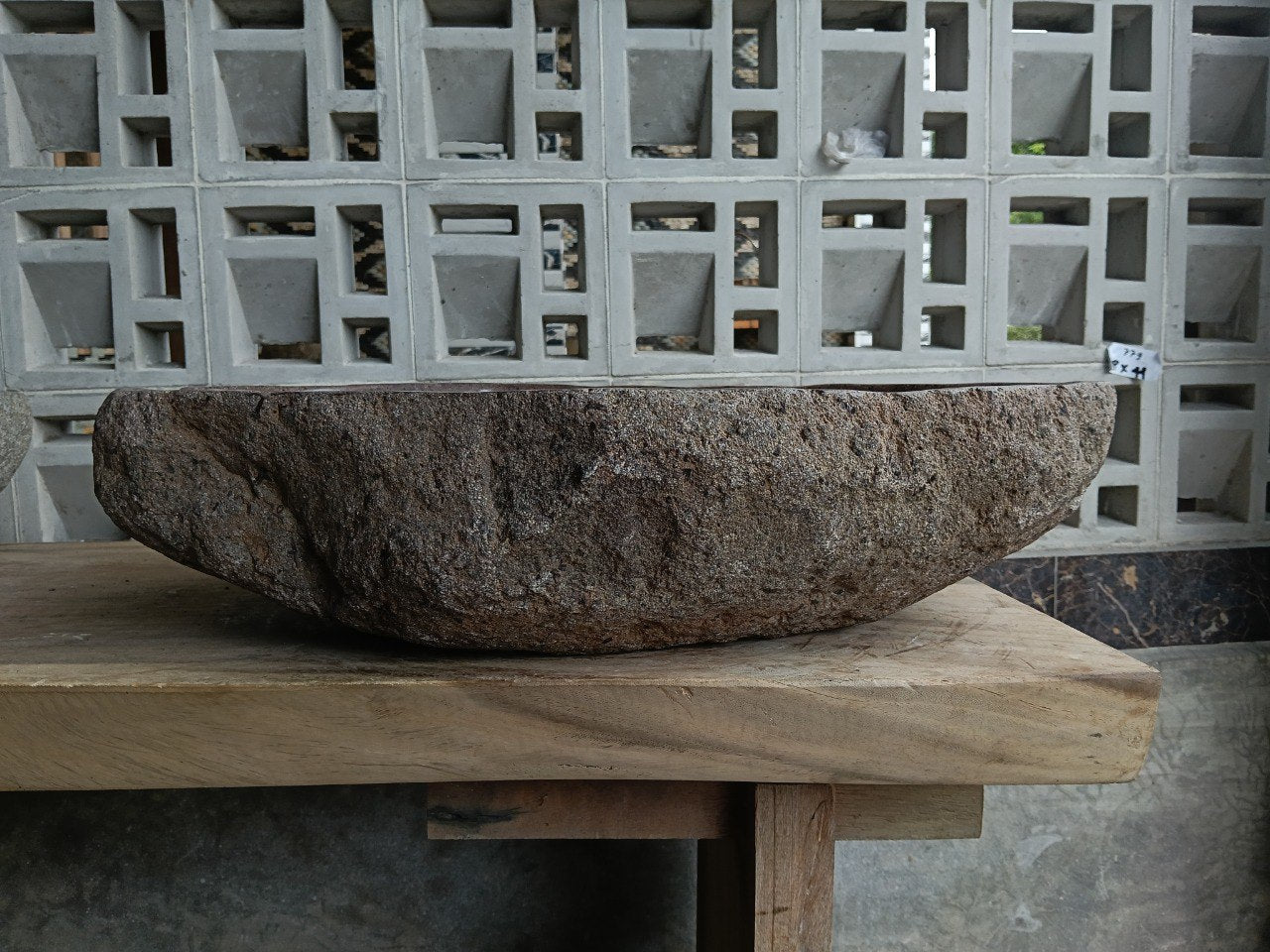 Back view of 6871-6349 natural stone vessel — textured exterior