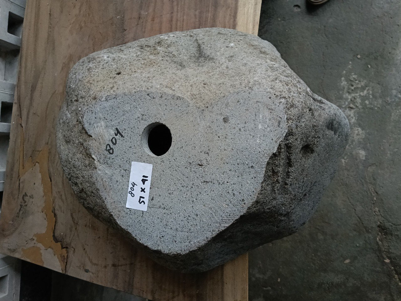 Bottom view of 6804-5141 solid river stone vessel