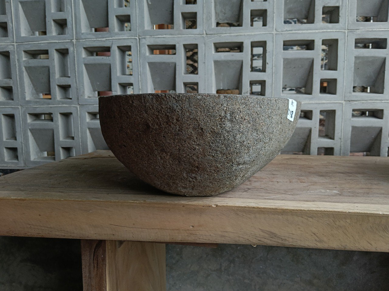 Back view of 6842-5138 natural stone vessel — textured exterior
