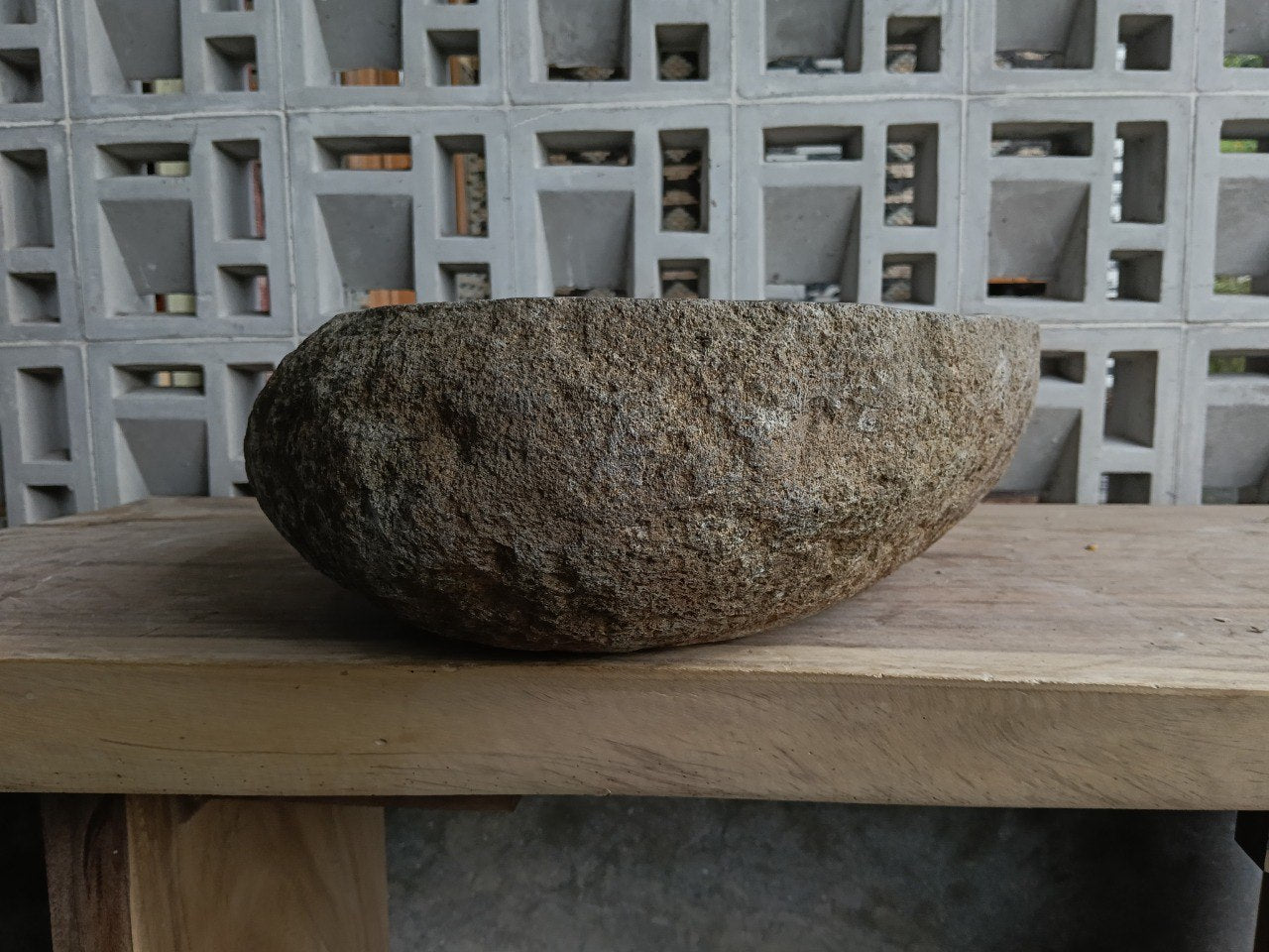 Back view of 6823-5440 natural stone vessel — textured exterior