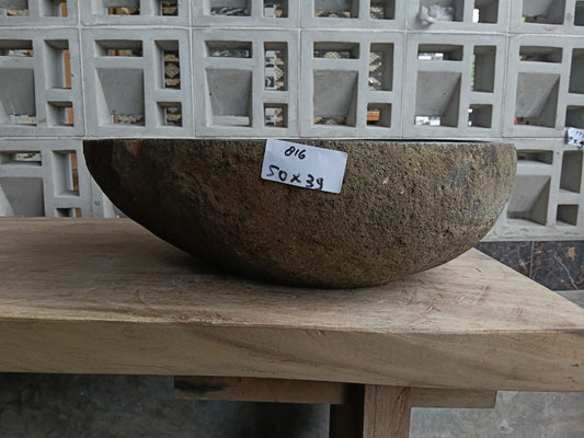 Front view of 6816-5039 river stone basin — polished interior