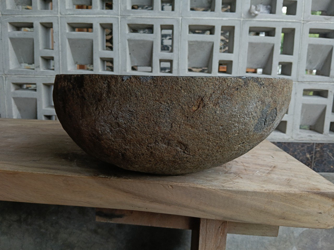 Back view of 6816-5039 natural stone vessel — textured exterior