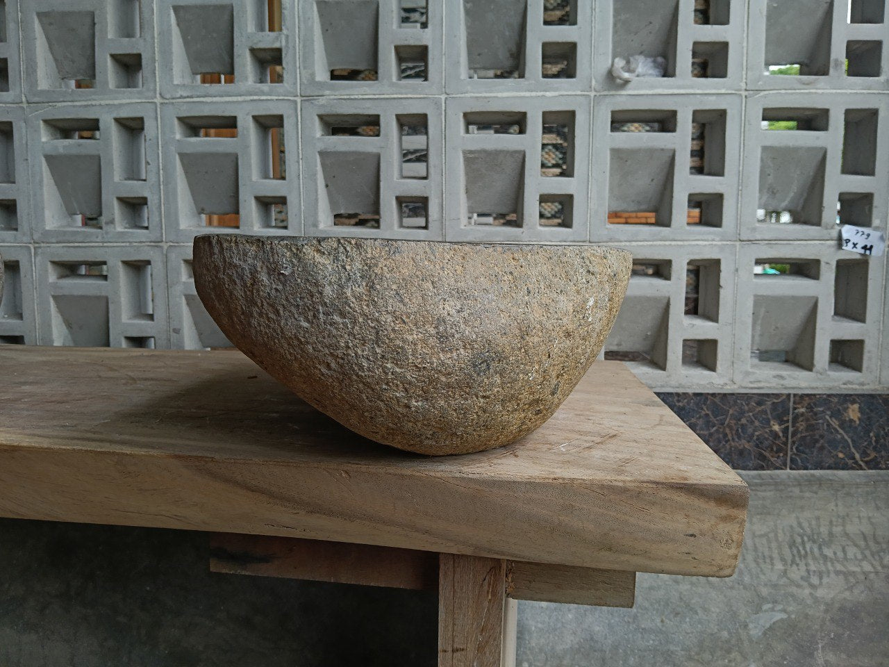 Back view of 6810-5133 natural stone vessel — textured exterior