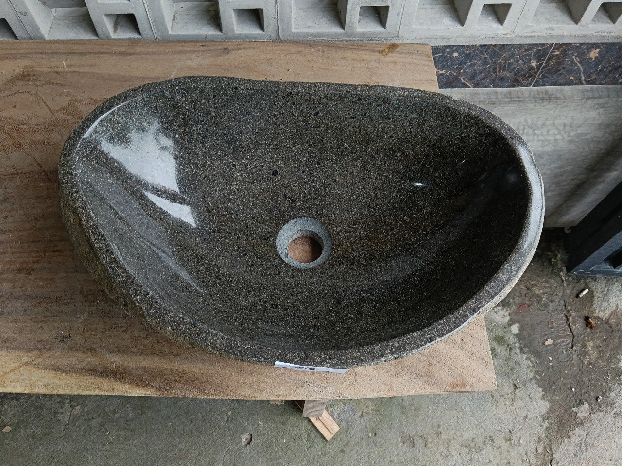 Top view of 6810-5133 gray river stone sink — handcrafted natural stone