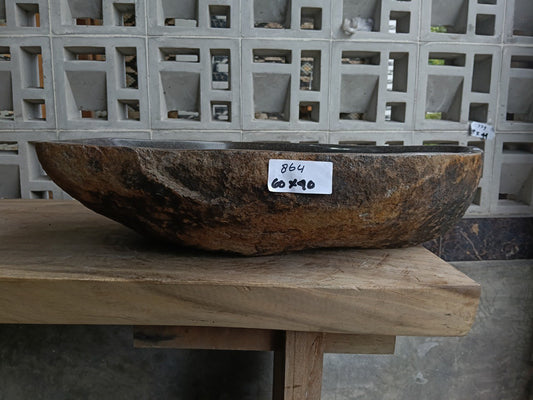 Front view of 6864-6040 river stone basin — polished interior